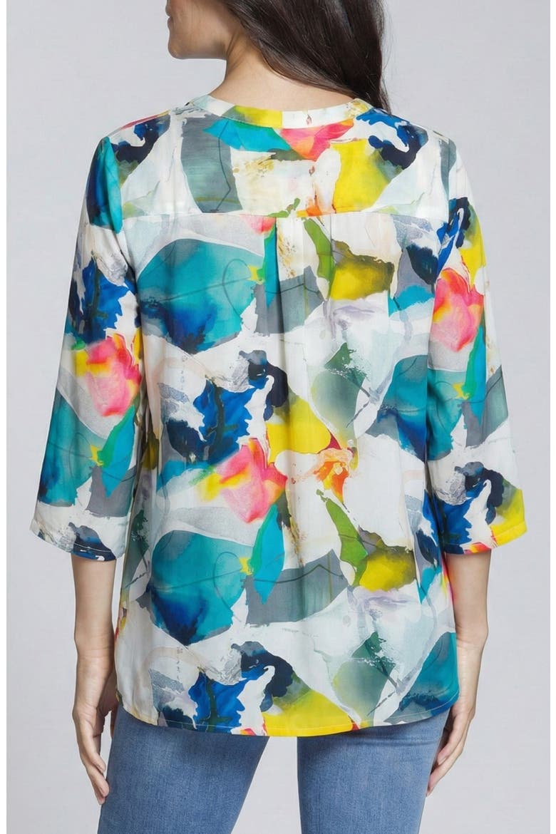 Print Tassel Split Neck Chiffon Top, Alternate, color, TEAL BLUE MULTI