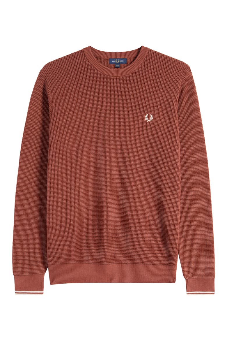 Waffle Stitch Crewneck Sweater, Alternate, color, WHISKEY BROWN