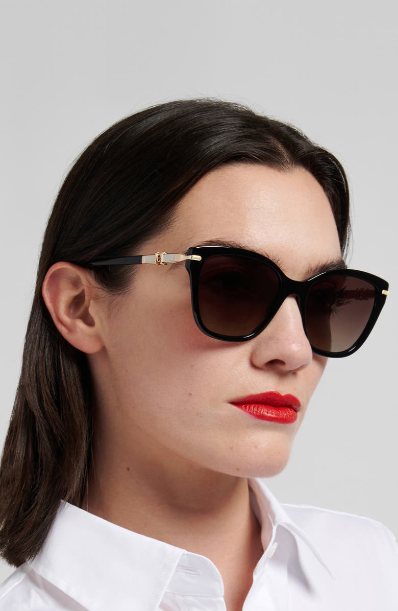 Carolina Herrera Her 55mm Gradient Cat Eye Sunglasses, Alternate, color, Black/ Brown Sf