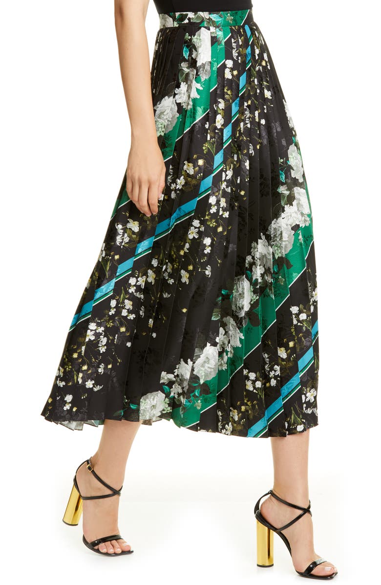 Erdem Floral Stripe Pleated Midi Skirt, Alternate, color, 