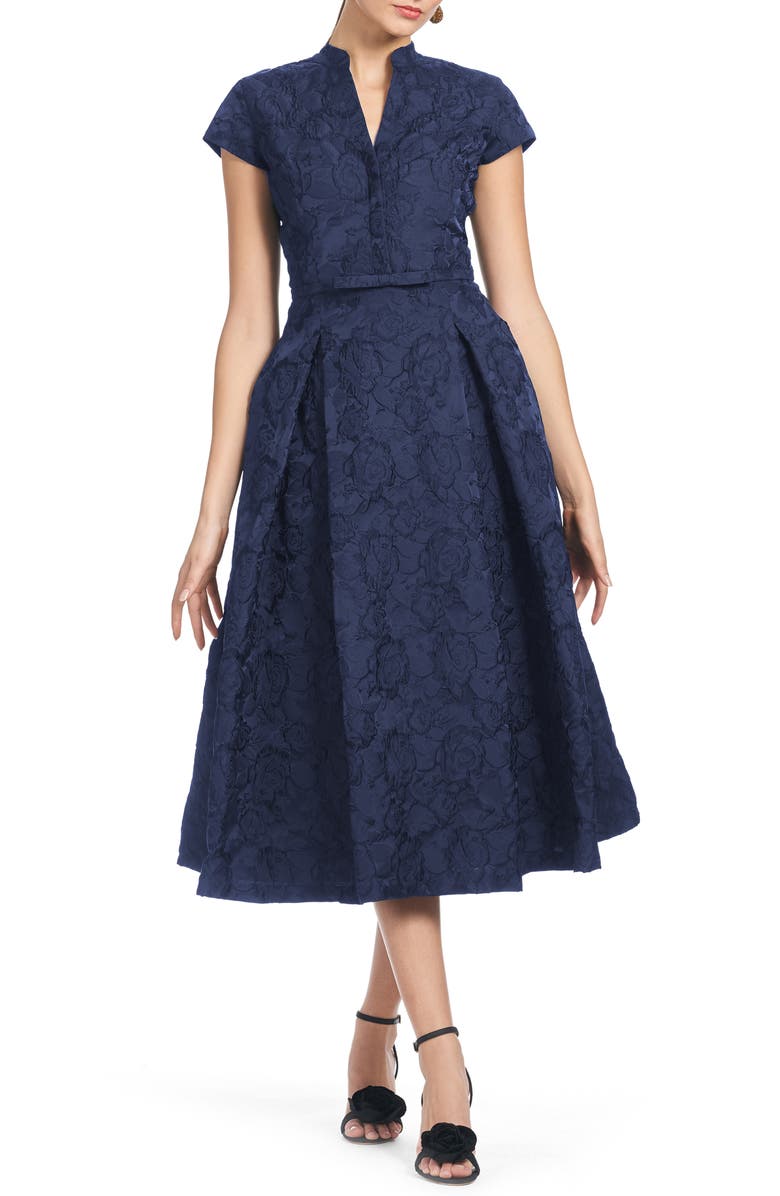 Sachin & Babi Hanna Floral Cloqué Cocktail Midi Dress, Main, color, Washed Indigo