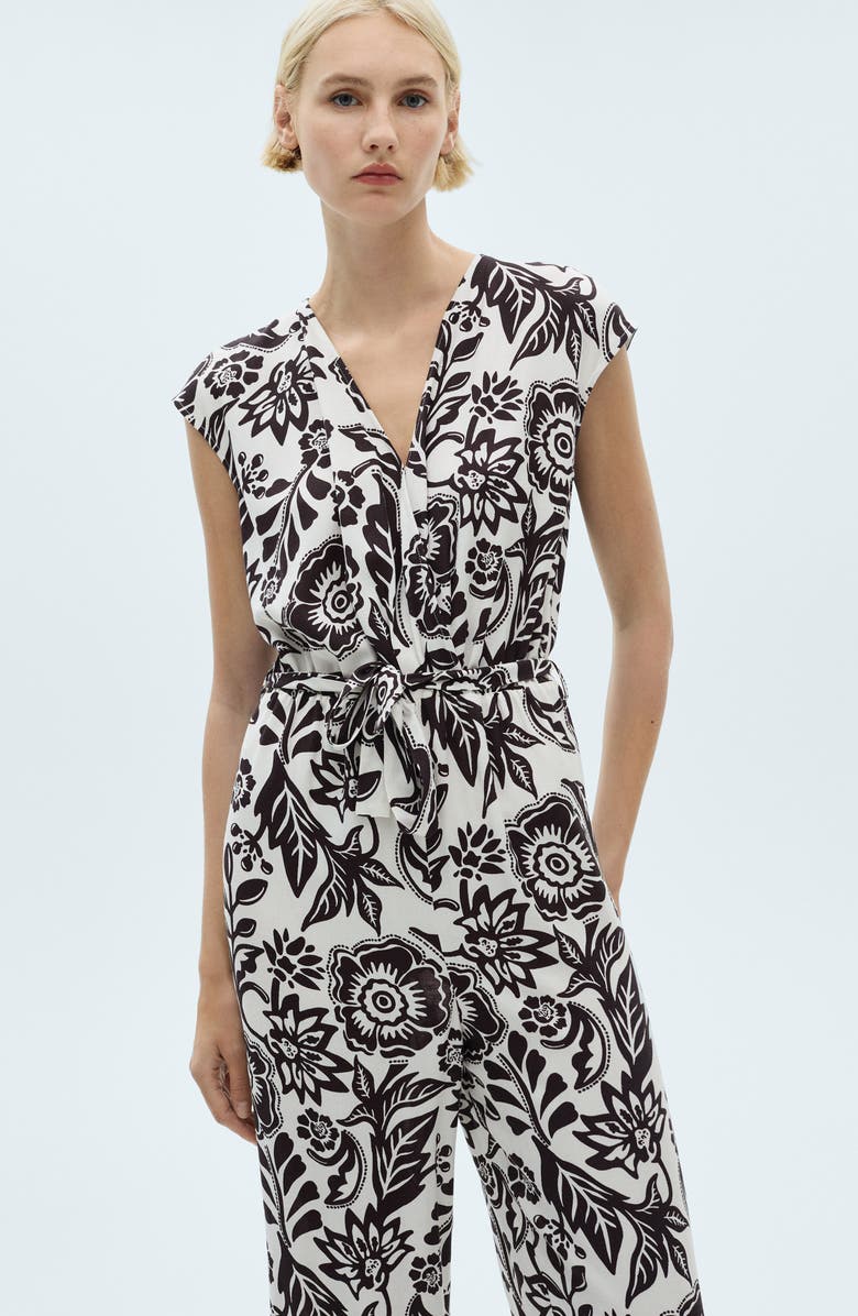 MANGO Floral Belted Jumpsuit, Alternate, color, White
