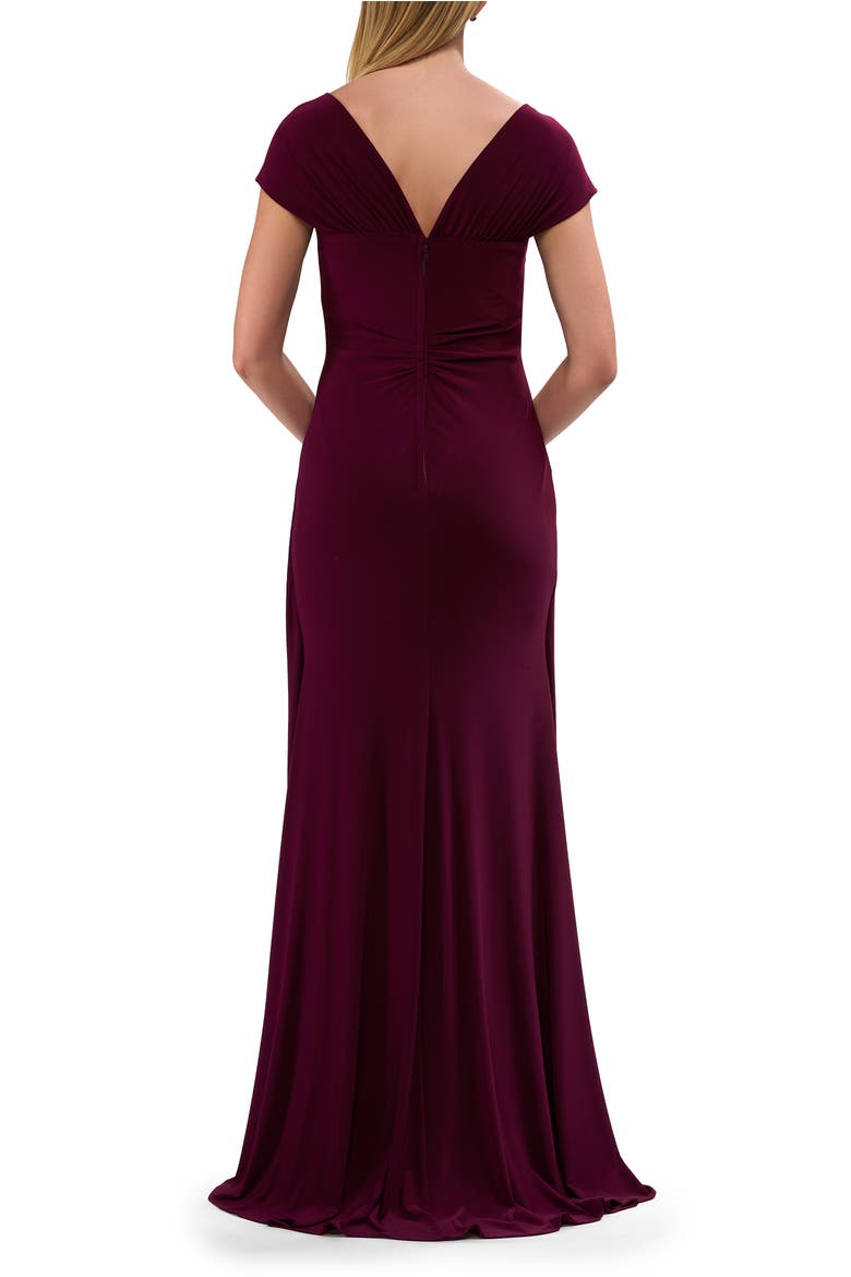 Jersey Evening Dress with Cap Sleeves and Ruching, Alternate, color, Dark Berry
