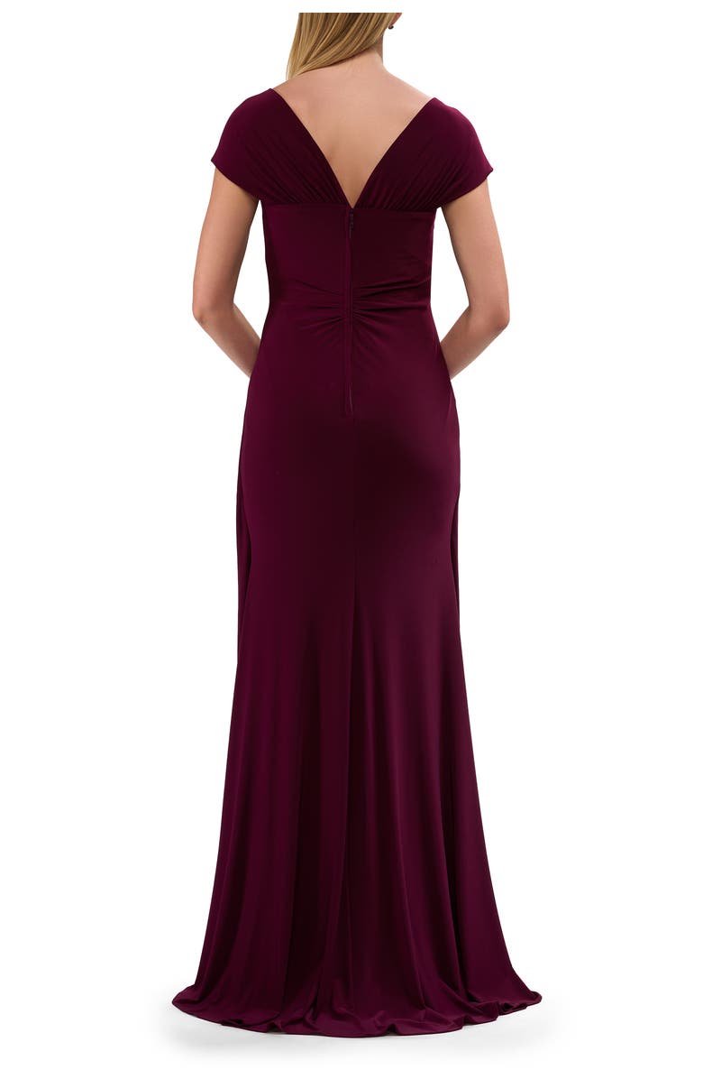 La Femme Jersey Evening Dress with Cap Sleeves and Ruching, Alternate, color, Dark Berry