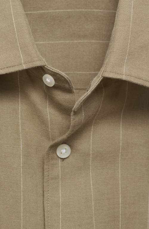 Mango Regular Fit Stripe Linen & Cotton Button-up Shirt In Khaki