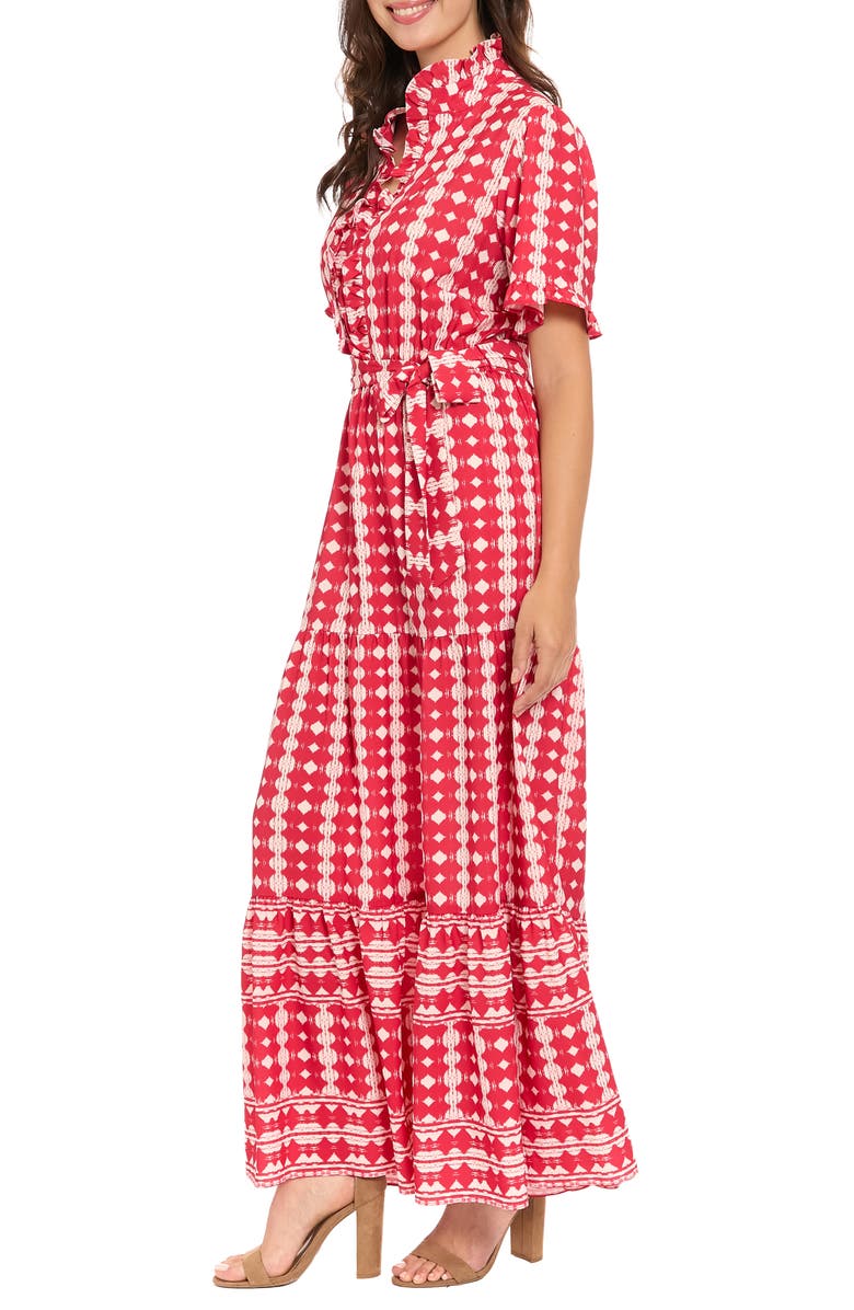 London Times Ruffle Neck Tiered Maxi Dress, Alternate, color, Red/ White