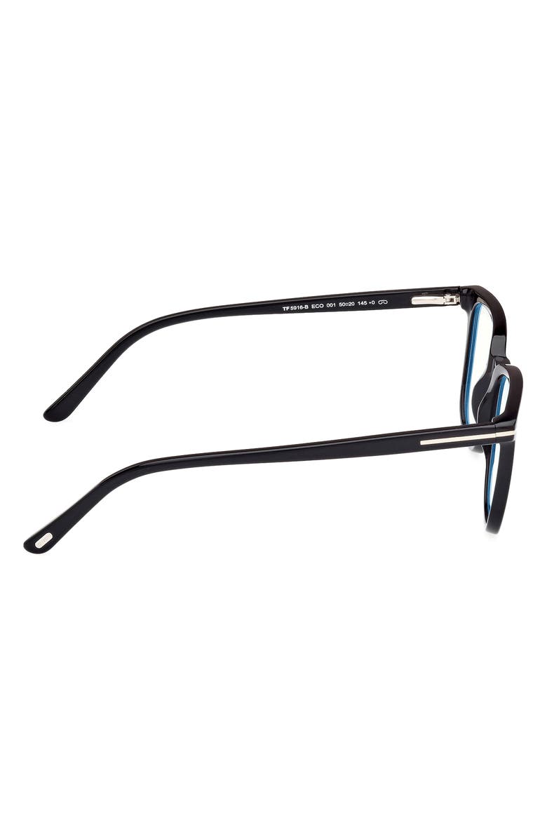 TOM FORD 50mm Square Blue Light Blocking Optical Glasses & Clip-On Sunglasses, Alternate, color, Black Eco / T Logo