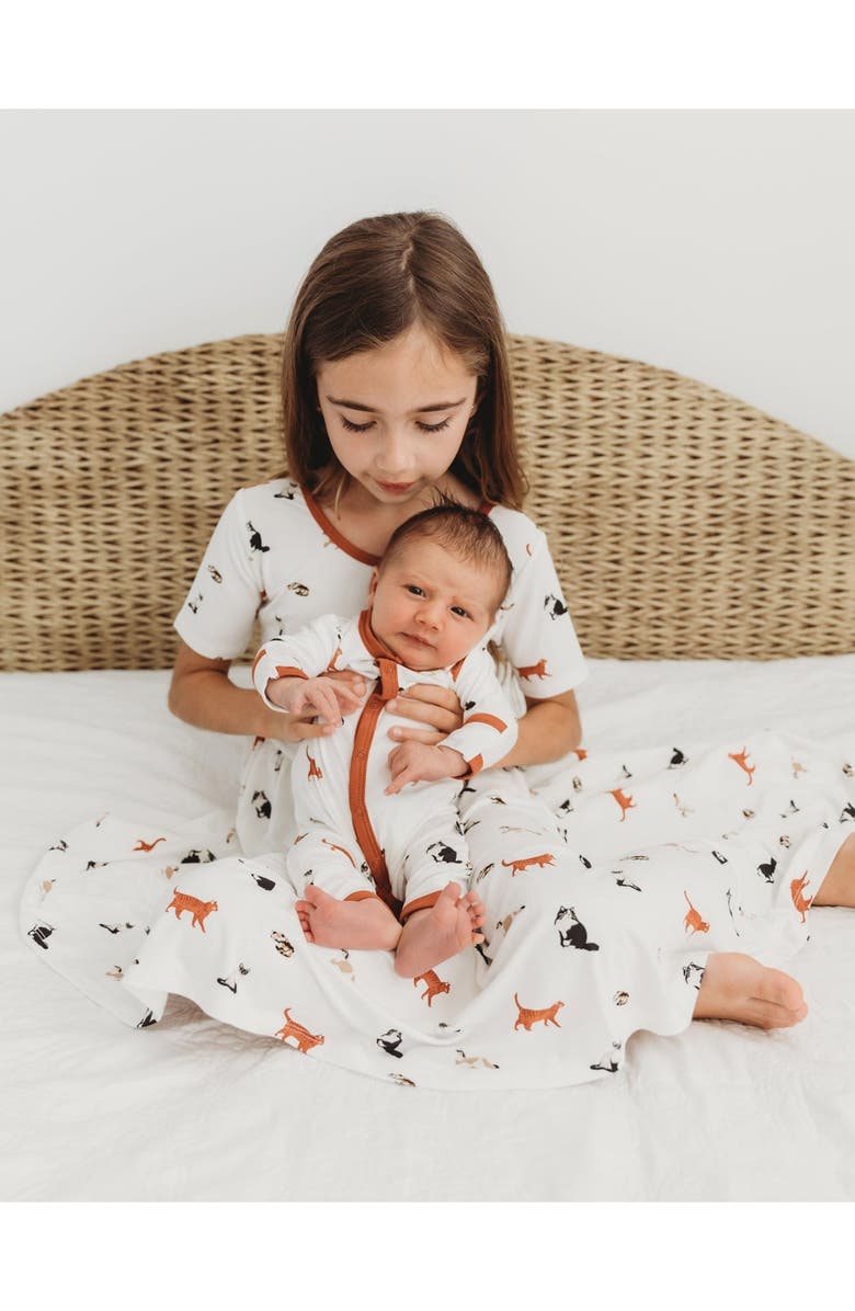 Kyte BABY Cat Print Snap Up Romper, Alternate, color, 