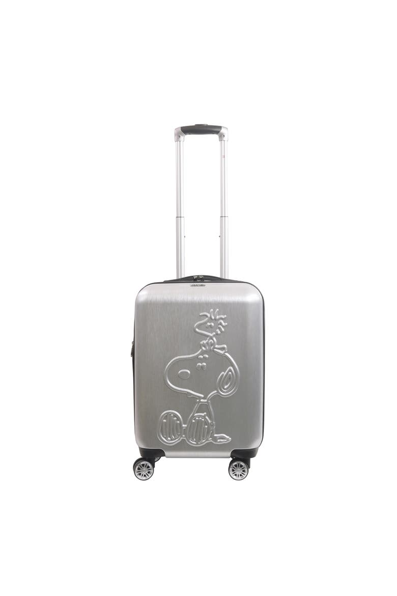 Peanuts Snoopy & Woodstock Embossed Molded Hardside 22" Caryon Suitecase spinner, Alternate, color, Silver
