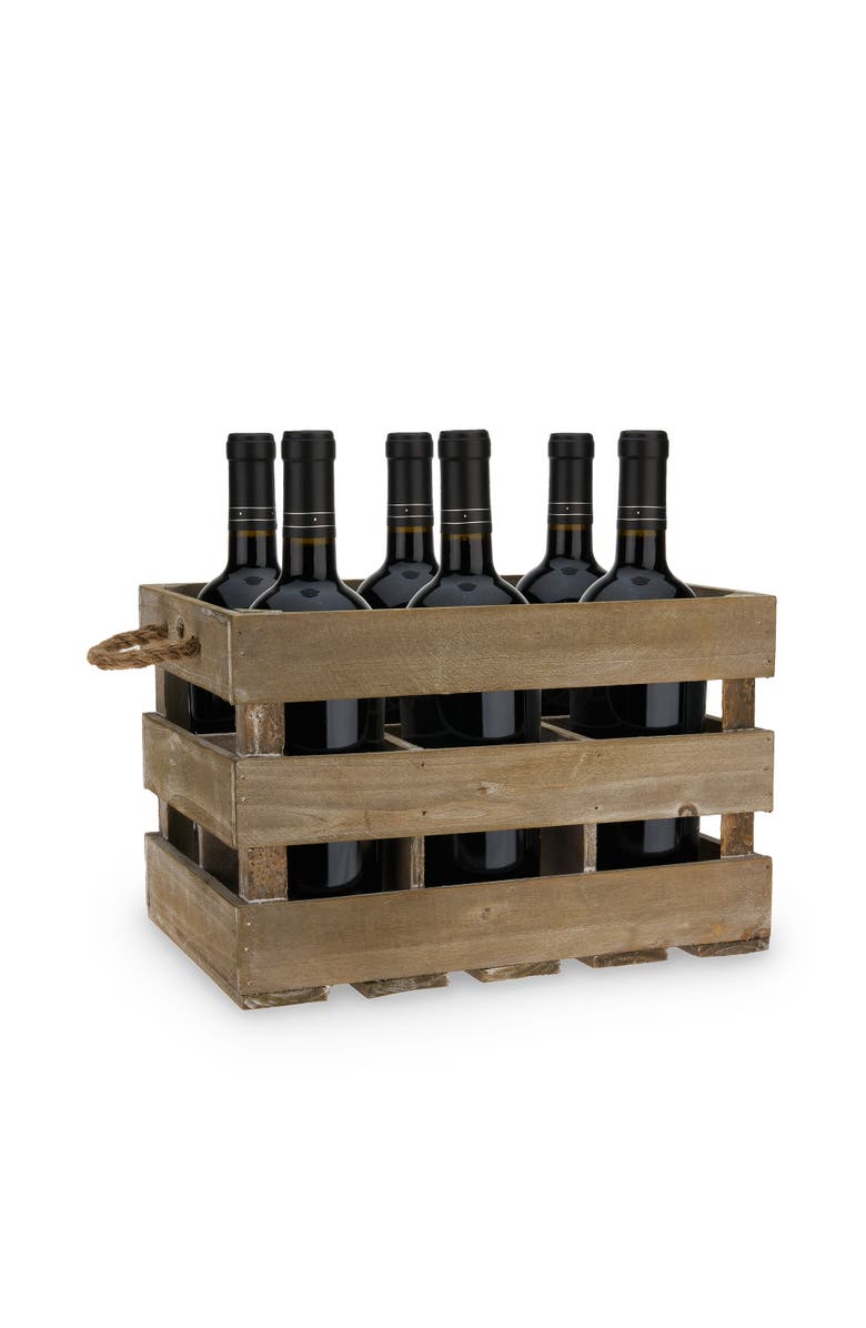 TWINE Wooden 6-Bottle Crate, Main, color, Wood