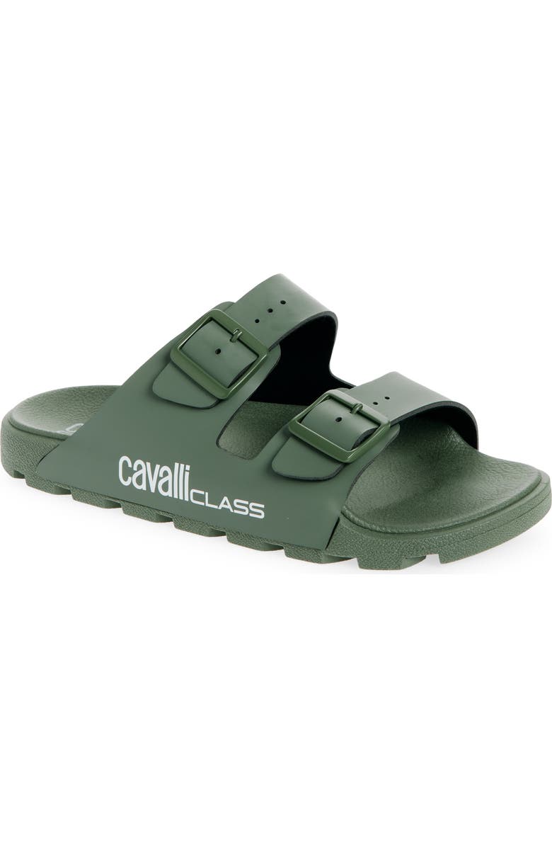 Roberto Cavalli Double Strap Slide Sandal, Main, color, Green
