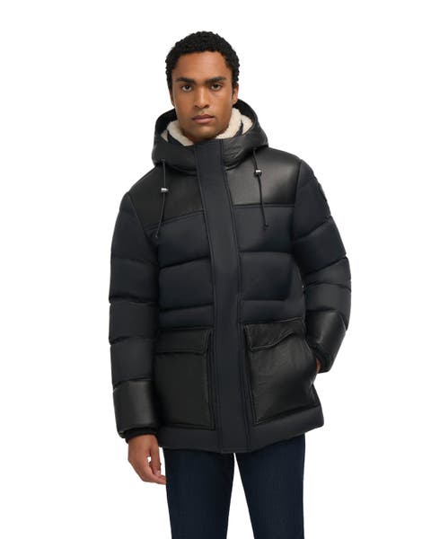 Wolf Mix Media Faux Shearling Parka Puffer with Fixed Hood