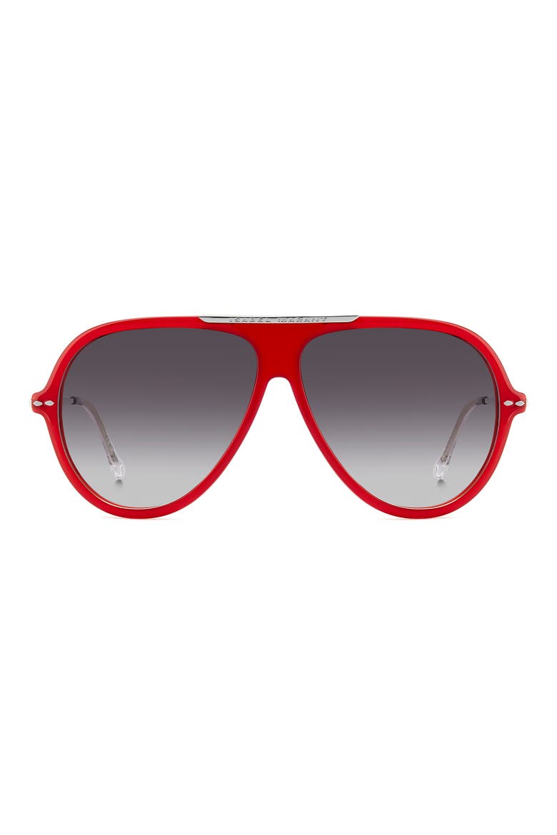 60mm Oversize Pilot Sunglasses, Main, color, RED SILVER