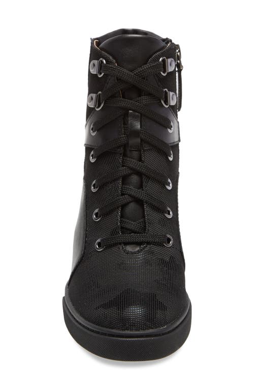 Shop Linea Paolo Fleur Wedge Sneaker In Black Camo Fabric/leather