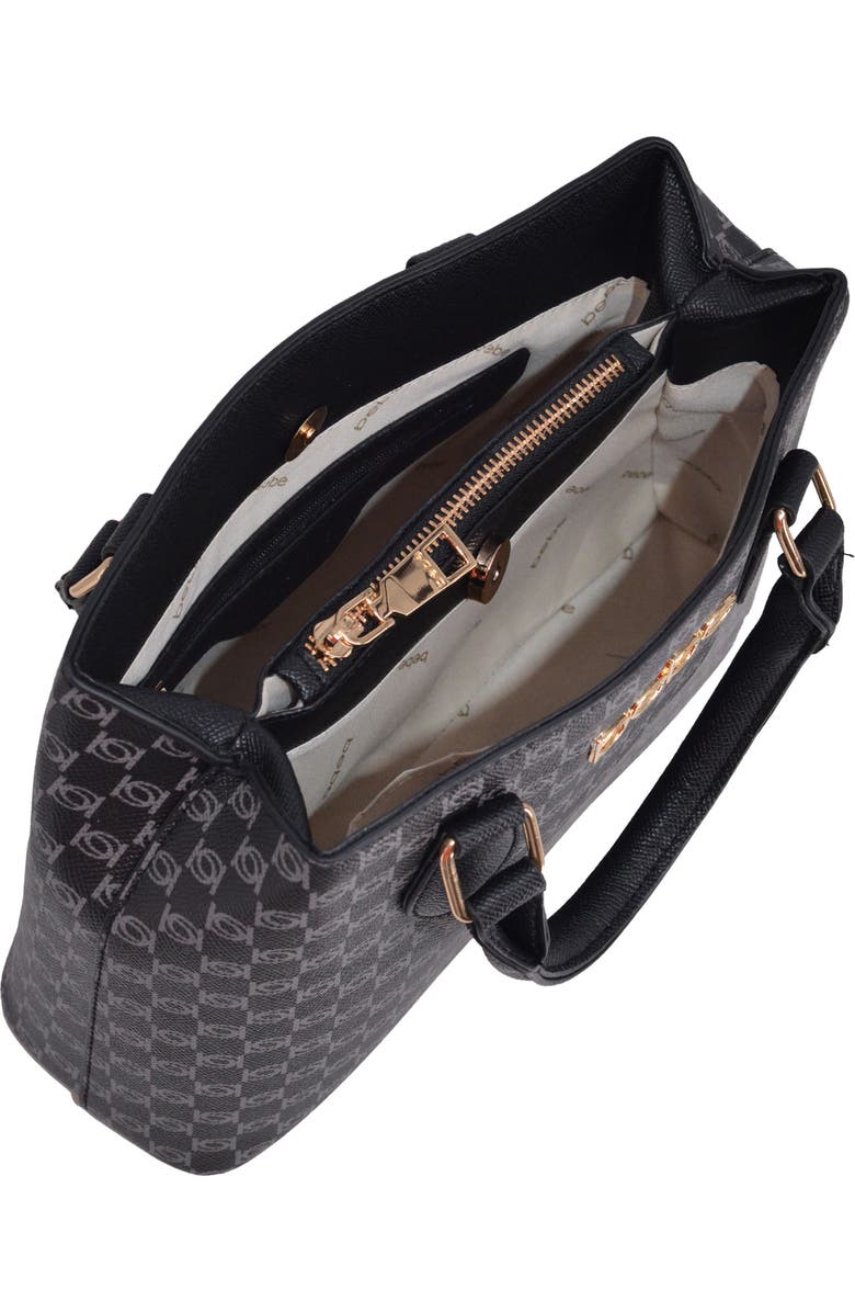 bebe Adela Small Monogram Satchel with Wallet, Alternate, color, Black