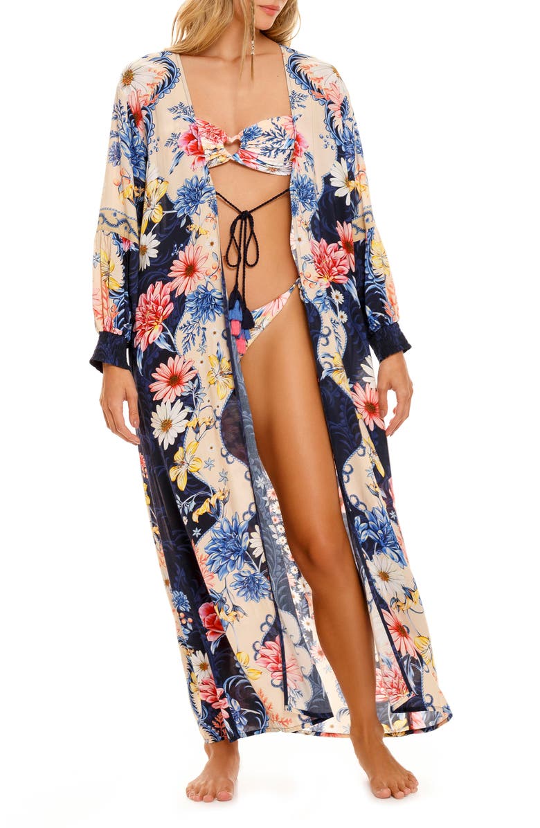 Agua Bendita Isabelle Ross Floral Print Cover-Up Wrap, Main, color, Blue Multicolor
