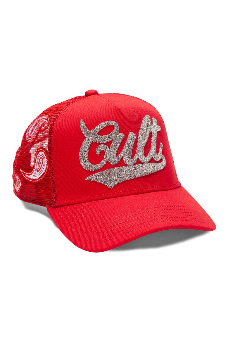 Crystal Logo Trucker Hat, Main, color, RED
