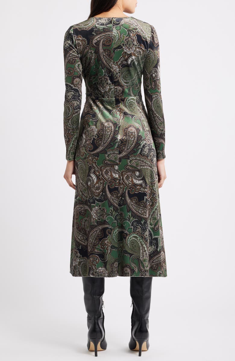 Julia Jordan Paisley Long Sleeve Velvet Midi Dress, Alternate, color, Green Multi