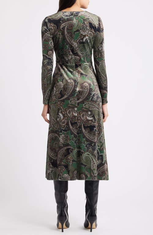 Julia Jordan Paisley Long Sleeve Velvet Midi Dress In Multi