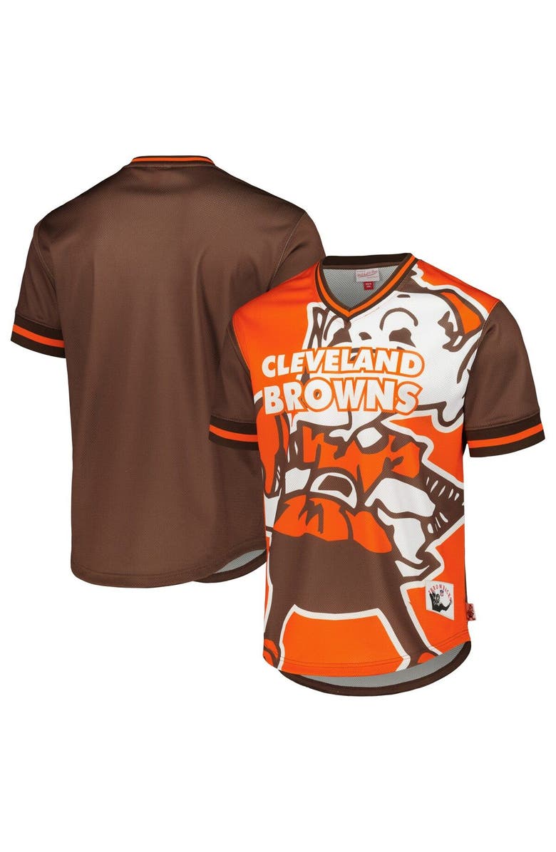Mitchell & Ness Men's Mitchell & Ness Orange Cleveland Browns Jumbotron 3.0 Mesh V-Neck T-Shirt, Main, color, Orange