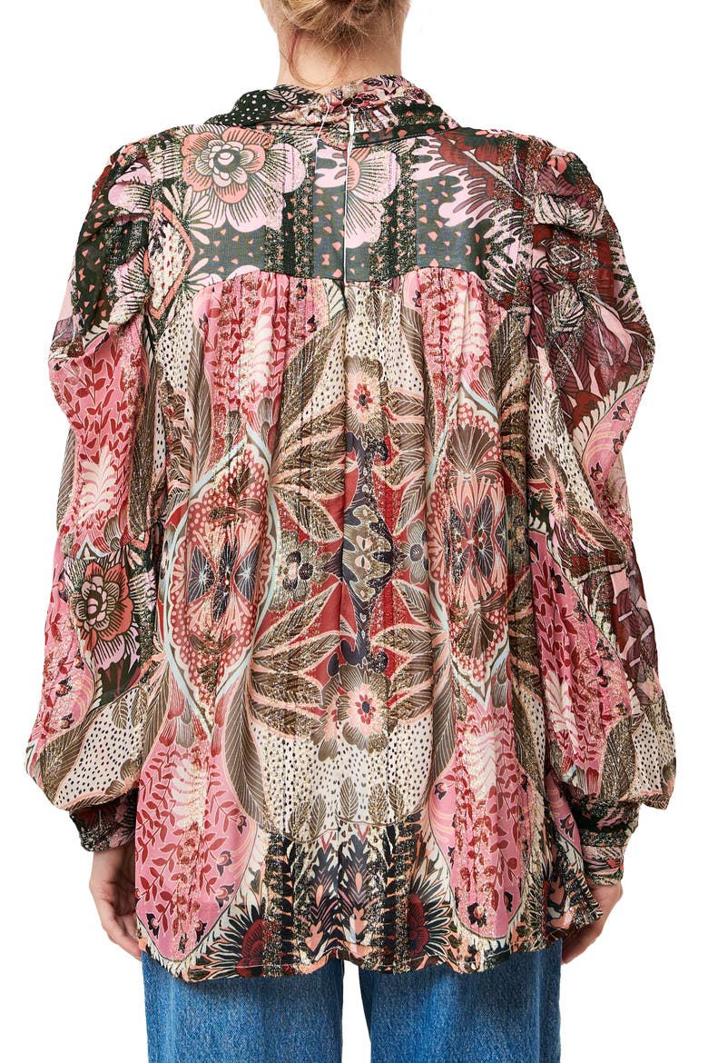Lynn Metallic Stripe Tie-Neck Top, Alternate, color, RED MULTI