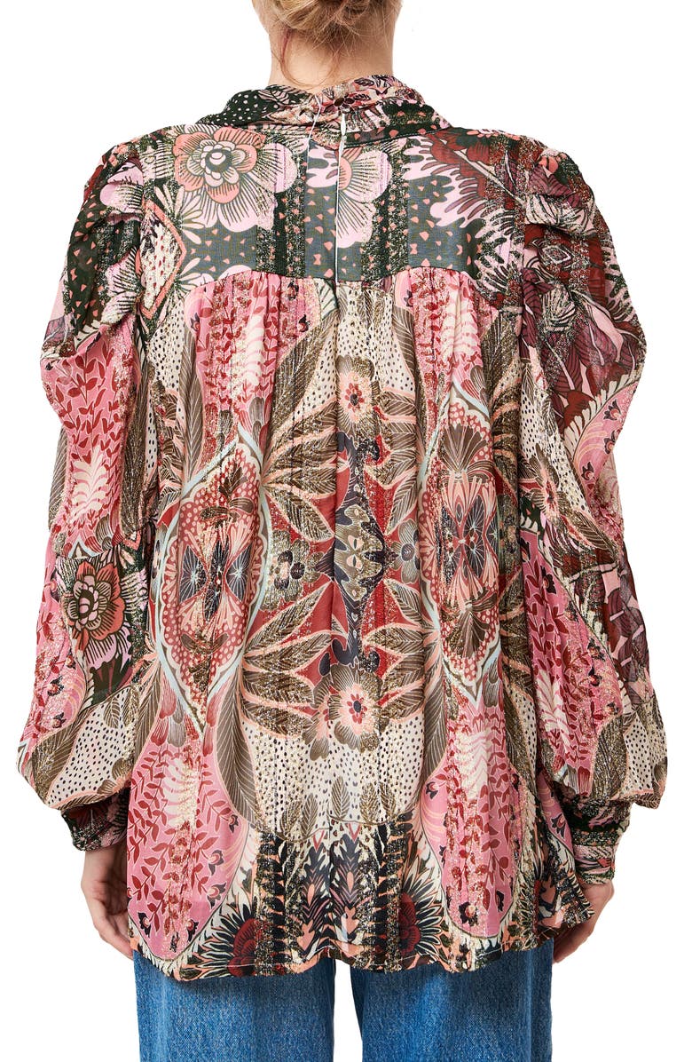 CIEBON Lynn Metallic Stripe Tie-Neck Top, Alternate, color, Red Multi