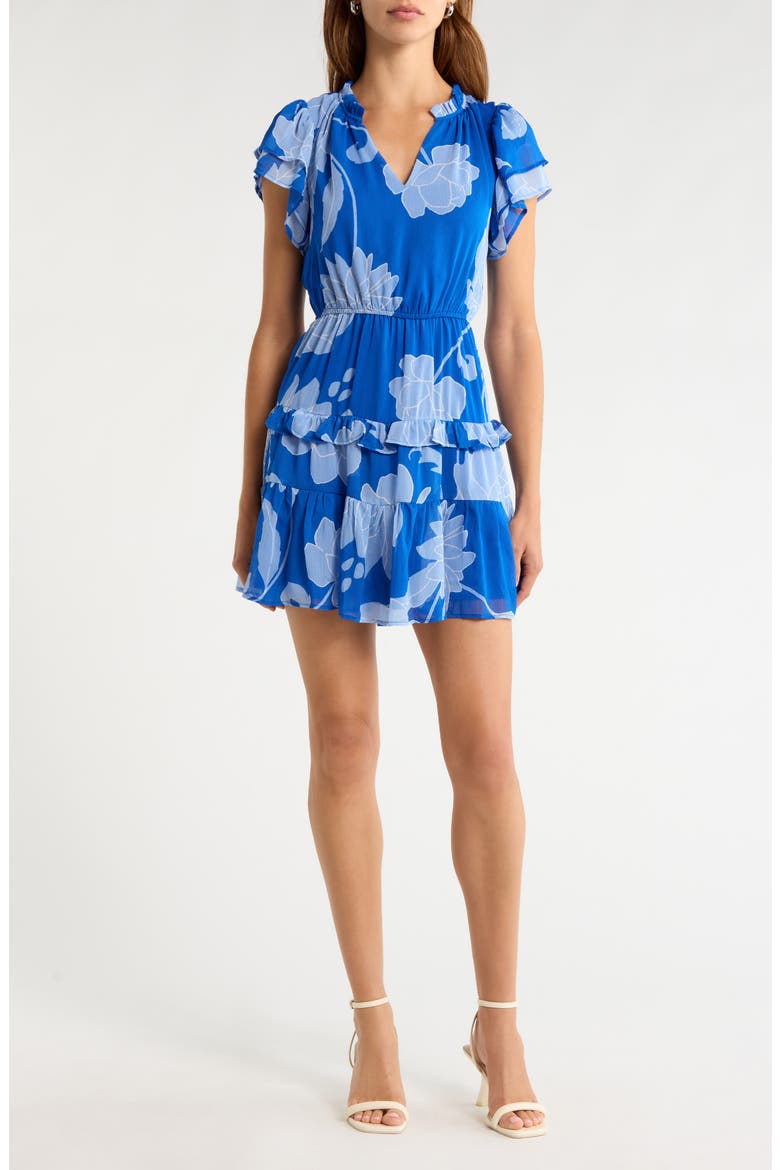 Seabloom Floral Print Ruffle Dress, Main, color, COBALT-BLUE