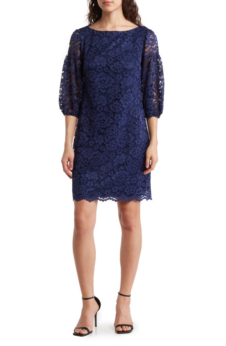 Vince Camuto Bubble Sleeve Lace Shift Dress, Main, color, 