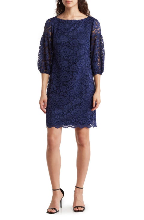Bubble Sleeve Lace Shift Dress