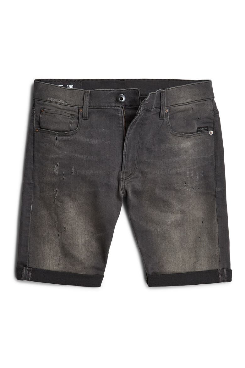 3301 Slim Denim Shorts, Alternate, color, LT AGED DESTROY
