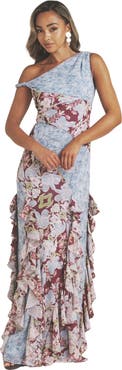 Six Stories Floral Print Twist Detail Ruffle Dress