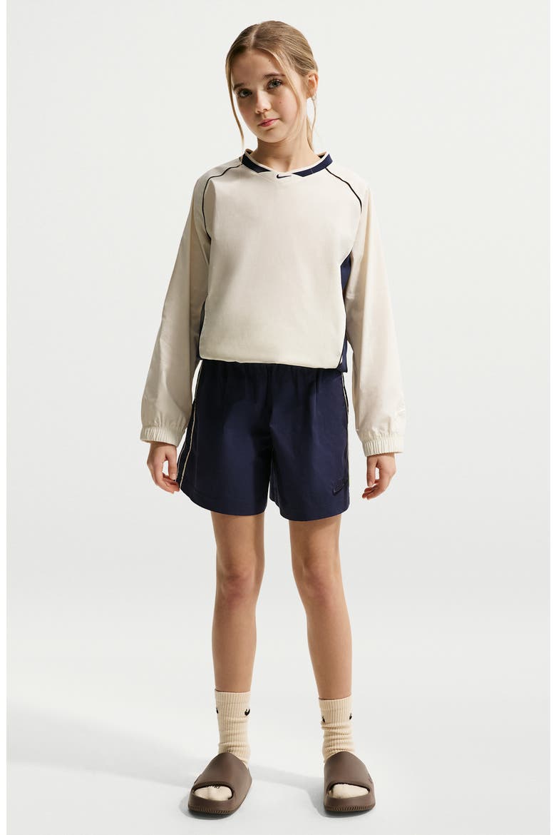Kids' Woven Long Sleeve V-Neck T-Shirt, Alternate, color, SOFT PEARL/ NAVY/ BLACK
