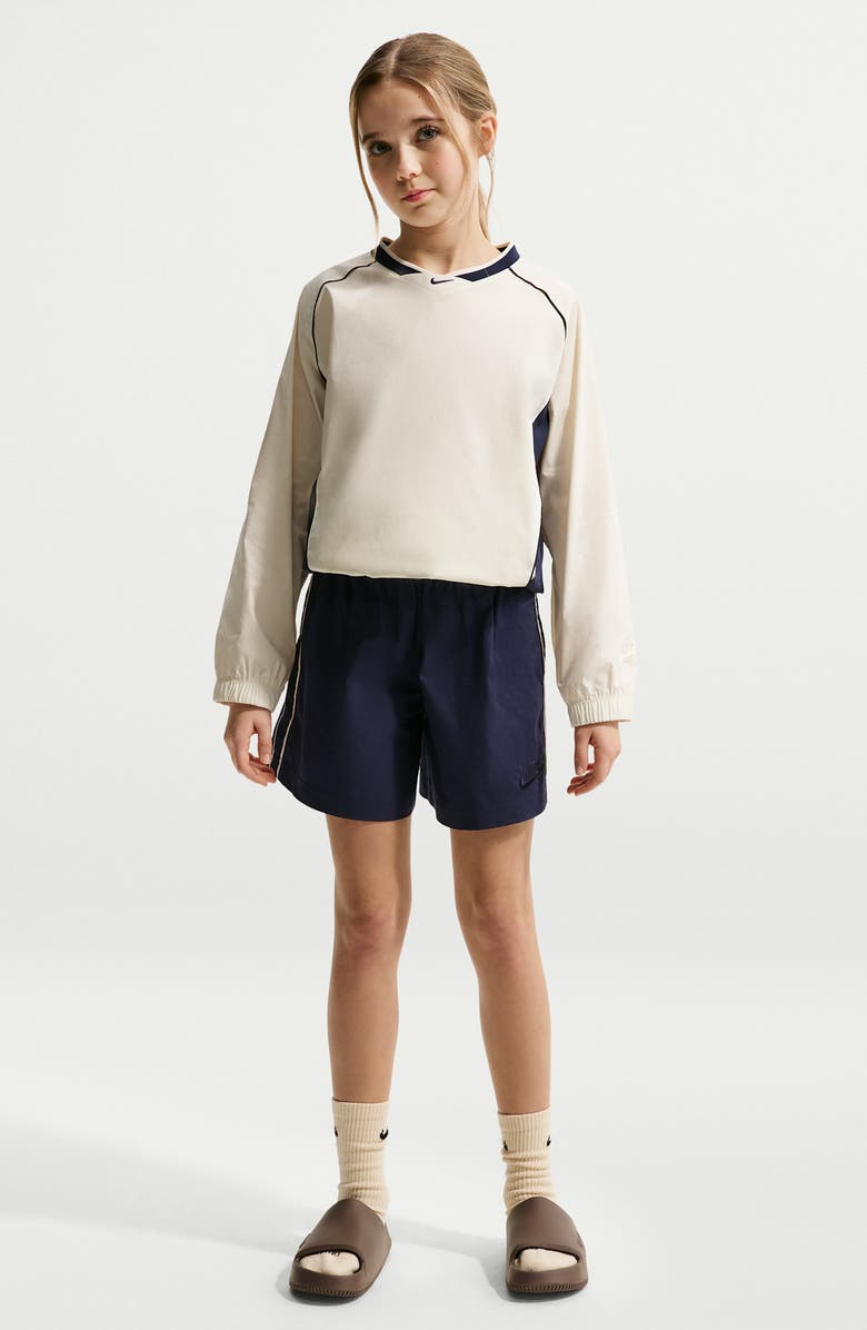 Nike Kids' Woven Long Sleeve V-Neck T-Shirt, Alternate, color, Soft Pearl/ Navy/ Black