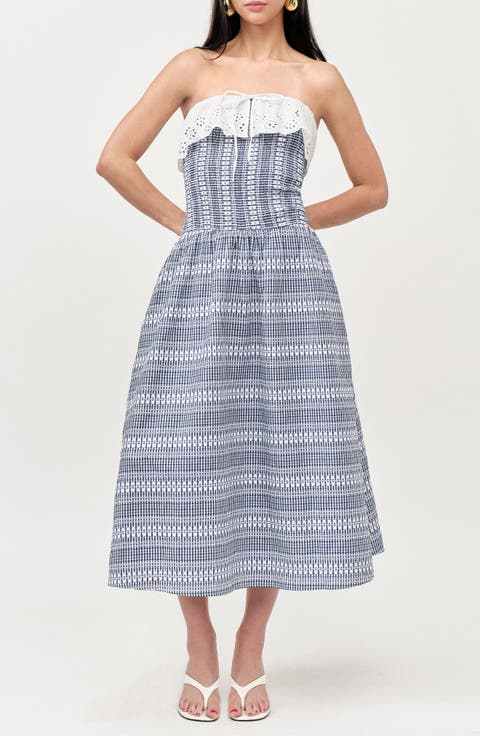 Freya Strapless Smocked Embroidered Dress