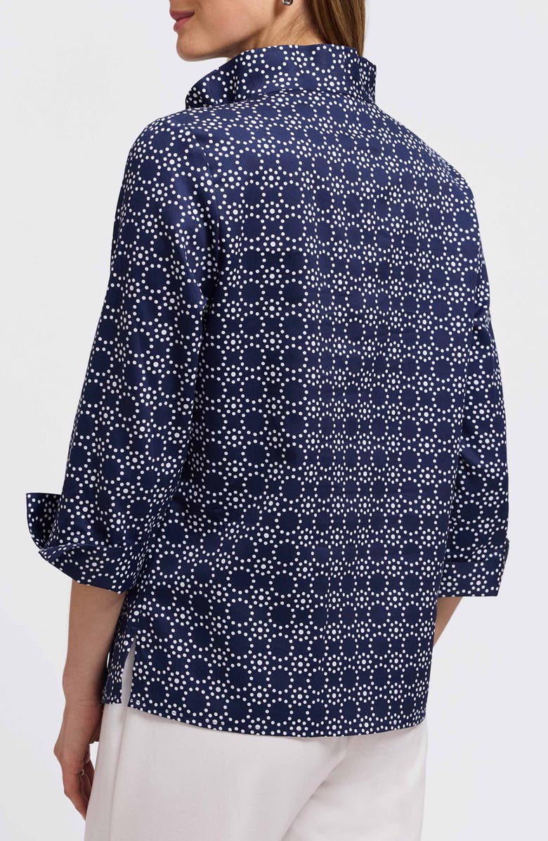 Foxcroft Tammy Cotton Ruffle Collar Top, Alternate, color, Navy Blue/ White