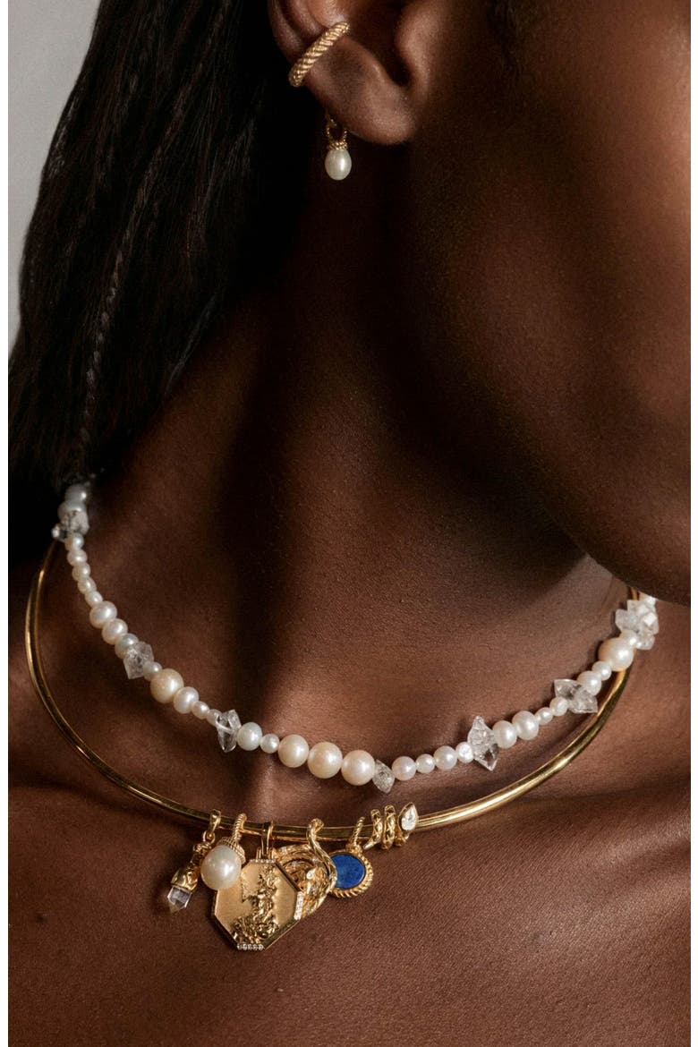 Cultured Freshwater Pearl & Raw Quartz Crystal Necklace, Alternate, color, METALLIC SILVER