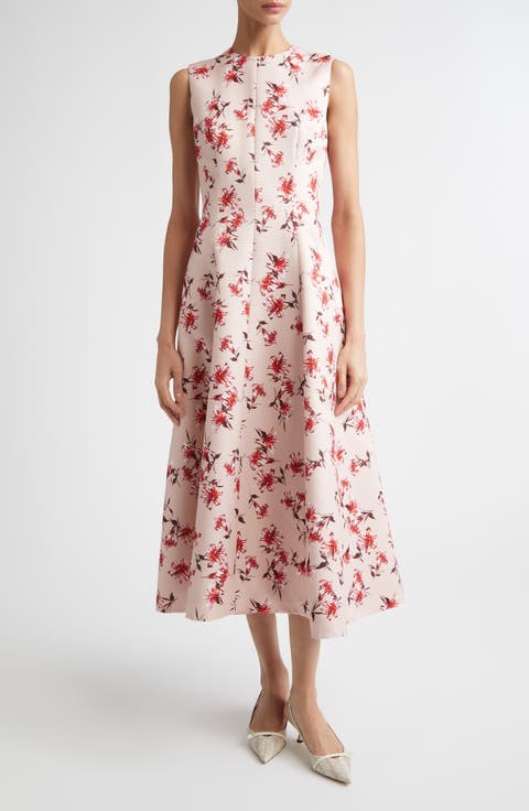 Mara Floral Sleeveless A-Line Faille Midi Dress