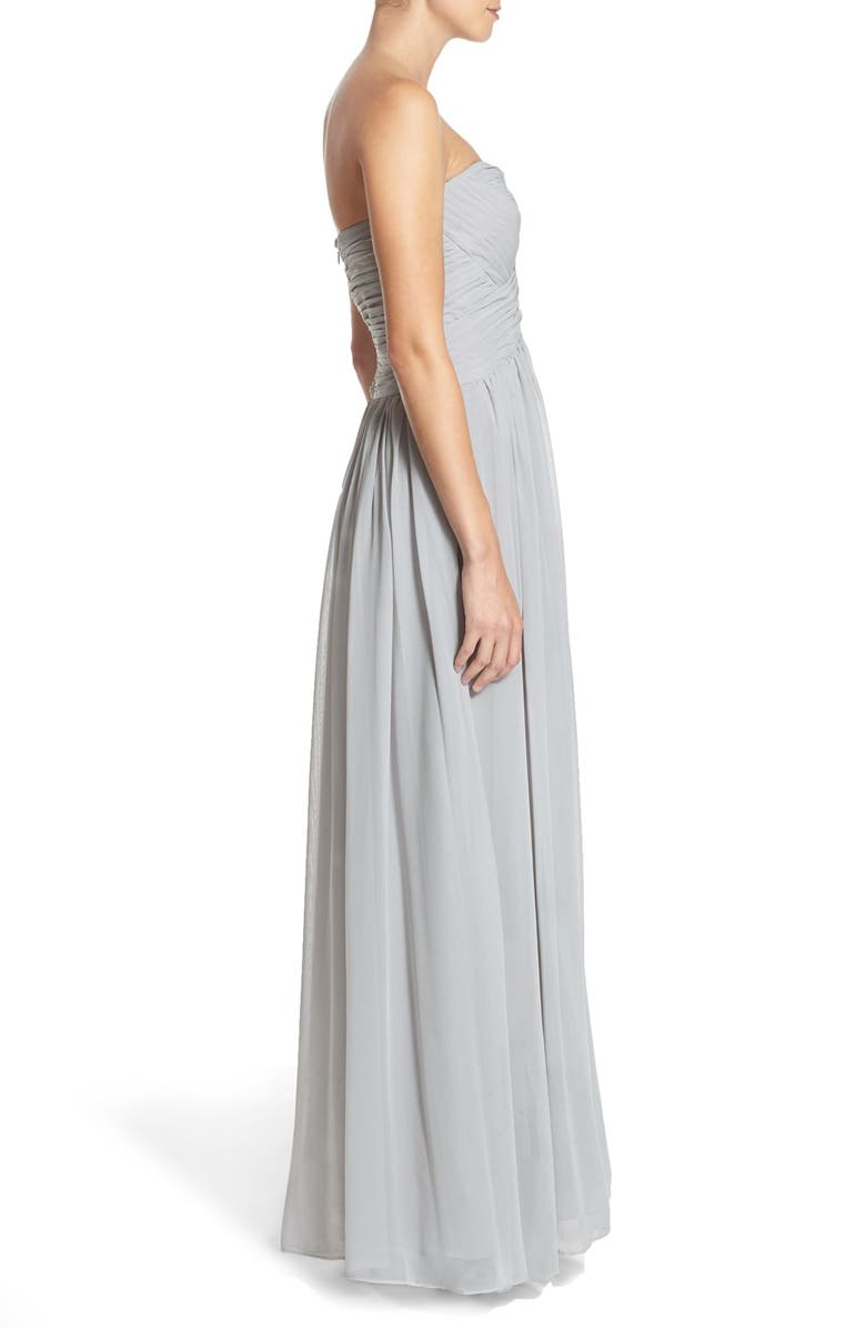 JS Boutique Strapless Ruched Chiffon Gown, Alternate, color, 