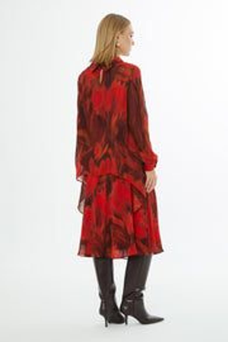 Collared Patterned Relaxed-Fit Blouse with Inner Camisole, Alternate, color, Red