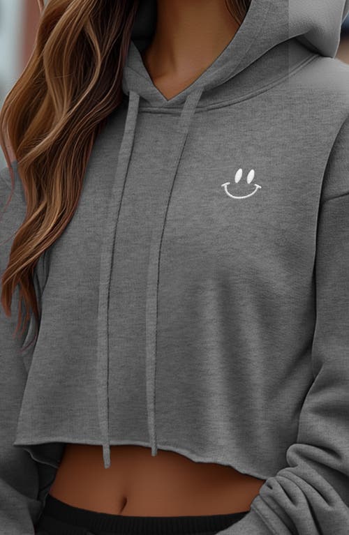 Dalix Smile Face Cropped Hoodie In Deep Heather
