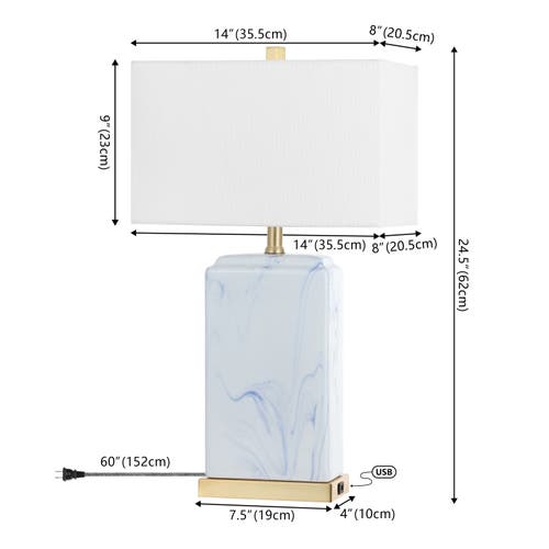 Jonathan Y Chloe 24.5" Modern Coastal Iron/marbled Ceramic Led Table Lamp With Usb Charging Port, Bl In Blue/white