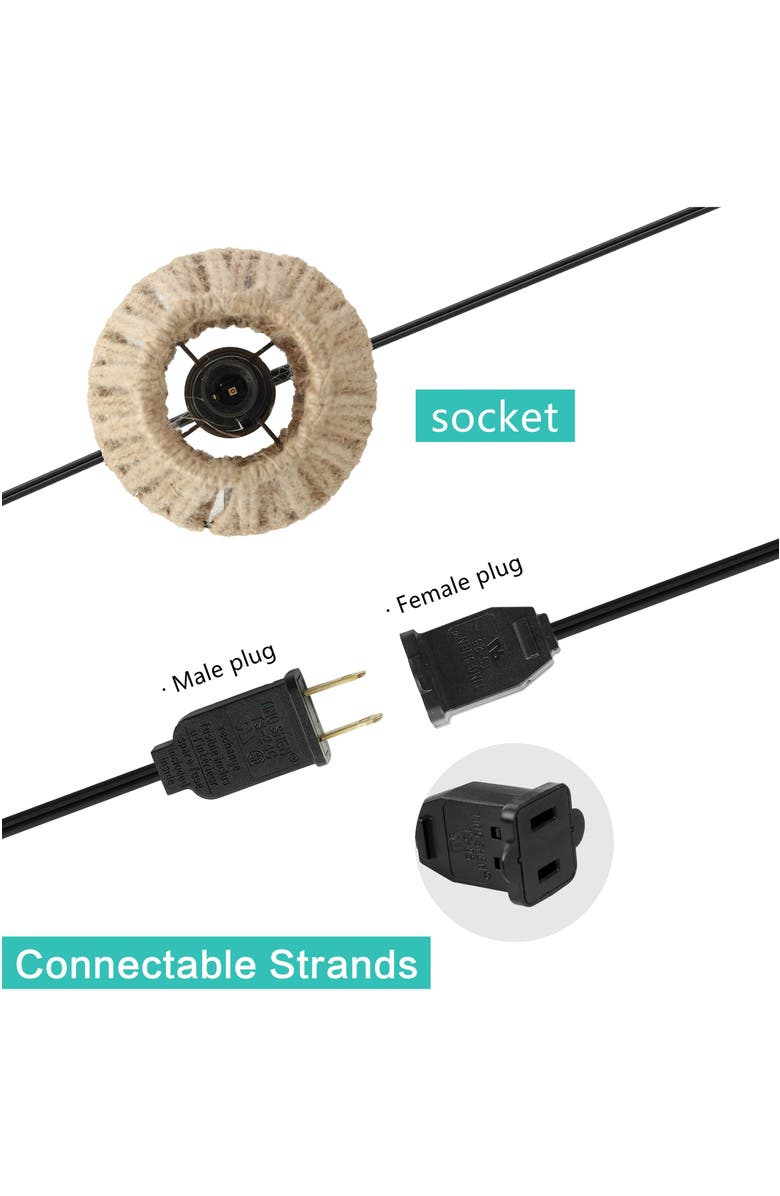 JONATHAN Y Samara 10-Light Indoor/Outdoor Mid-Century Classic Incandescent C7 Lantern Hemp Rope Shaded String Lights, Alternate, color, Brown