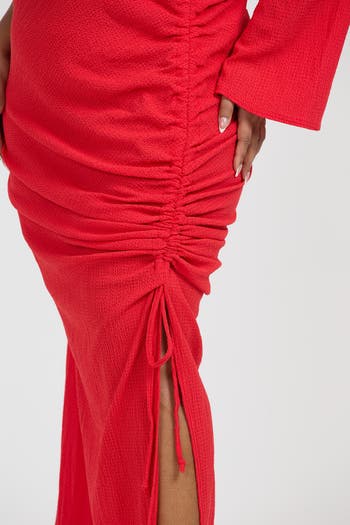 One Shoulder Flare Sleeve Maxi Dress