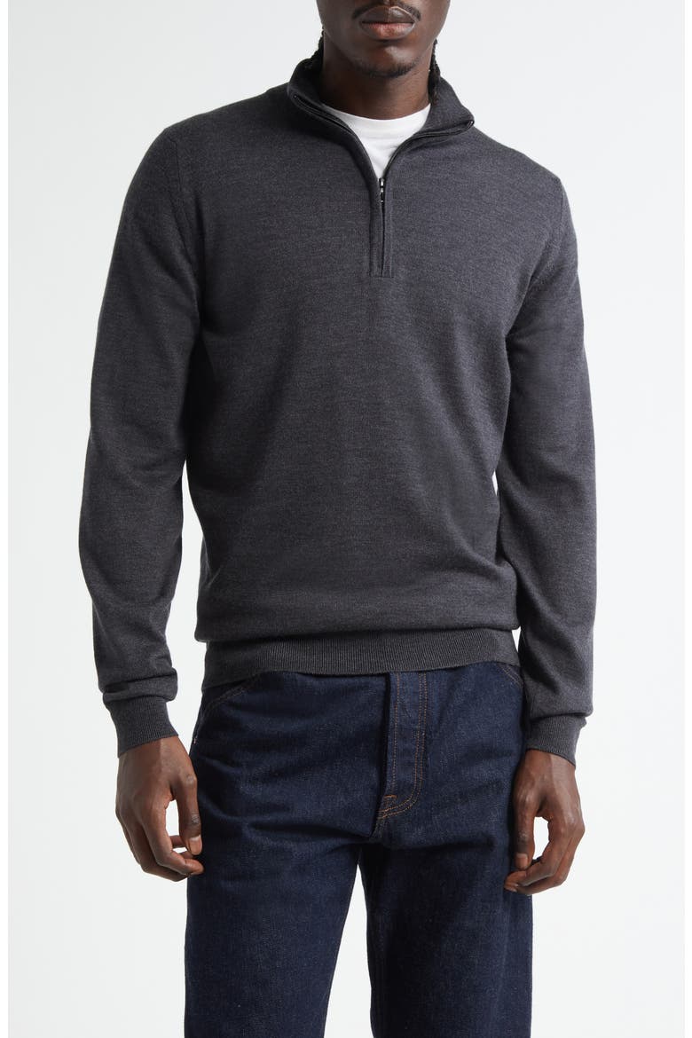 'Tapton' Quarter Zip Merino Wool Sweater, Main, color, CHARCOAL