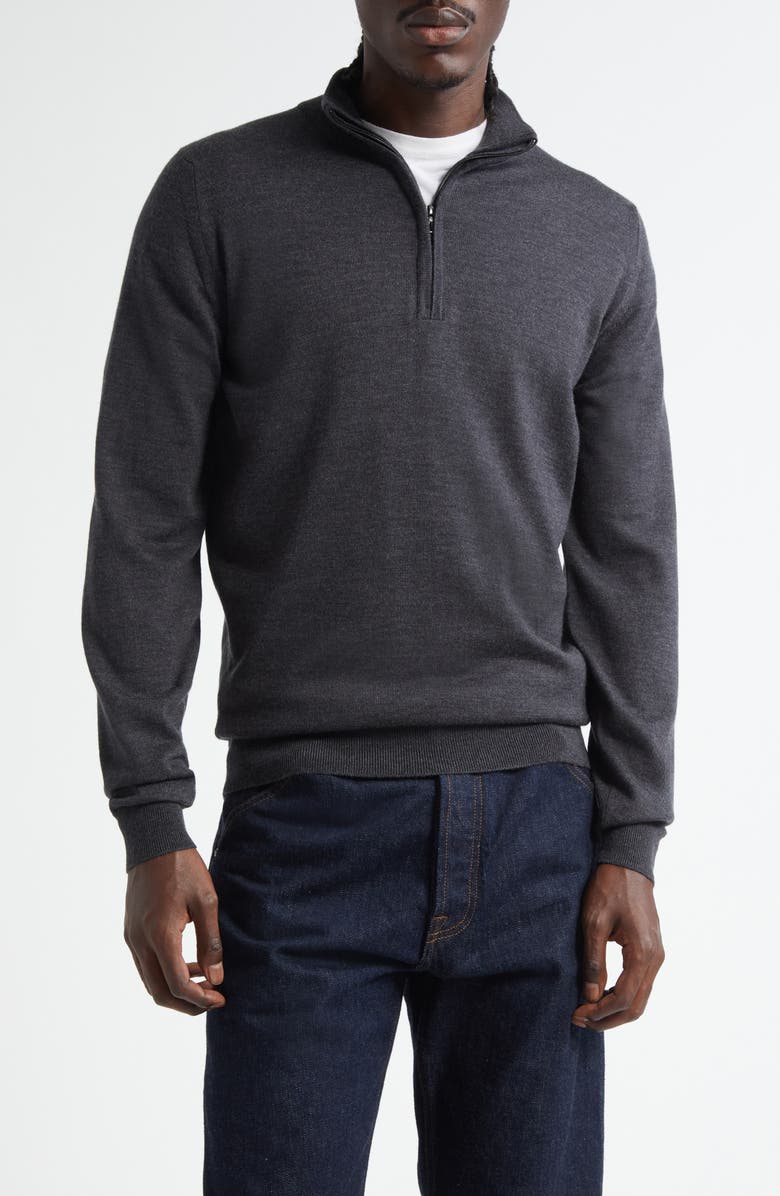 John Smedley 'Tapton' Quarter Zip Merino Wool Sweater, Main, color, Charcoal