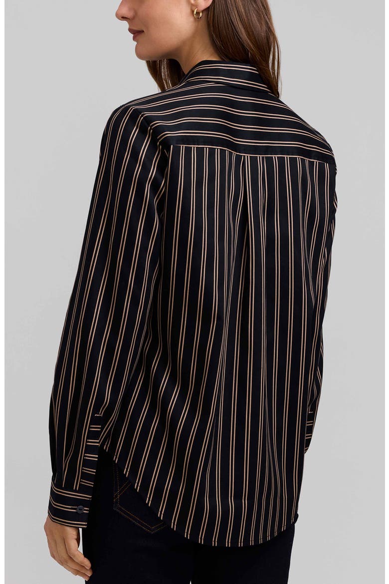 Charlie Stripe Animal Print Trim Cotton Button-Up Shirt, Alternate, color, BLACK/ ALMOND