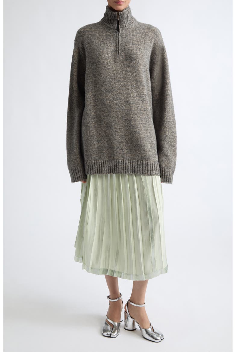 Pleated Metallic Midi Skirt, Alternate, color, ALOE/ SILVER