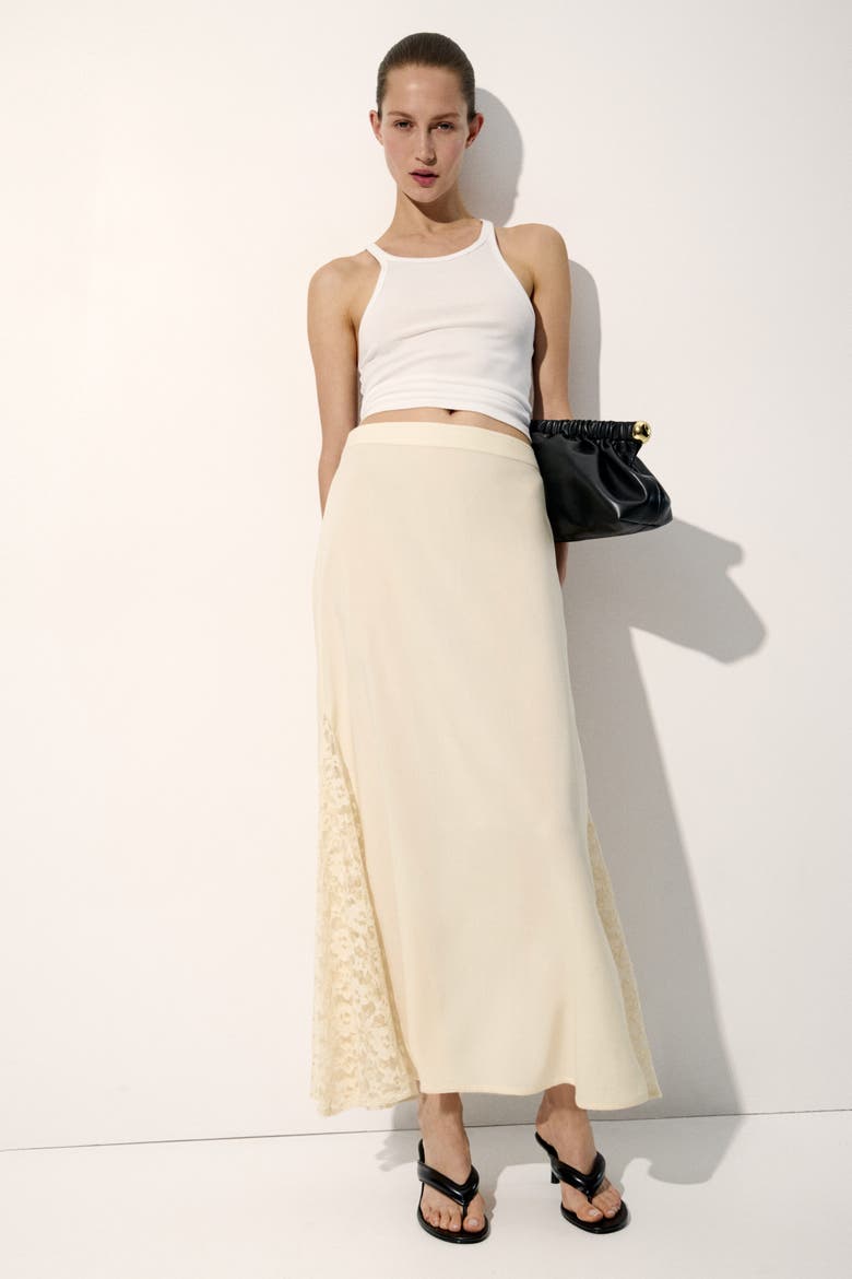Viscose Skirt With Lace Panels, Alternate, color, Cream
