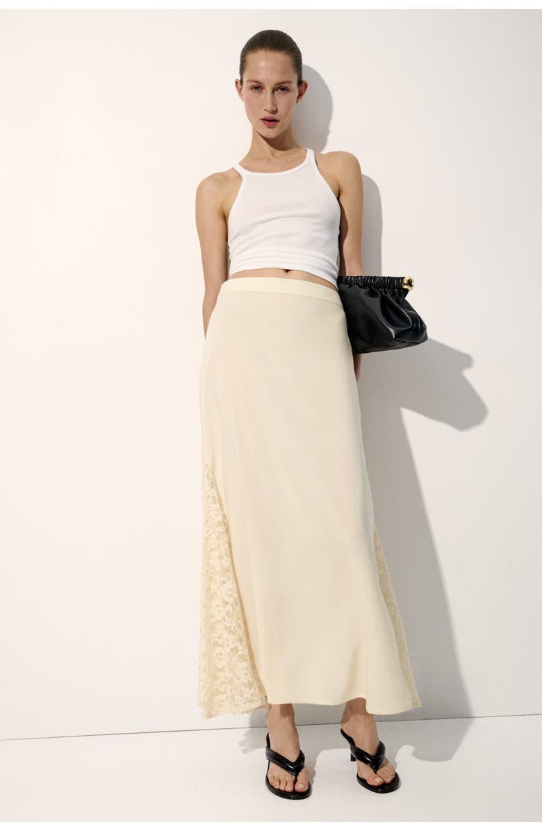 H&M Lace-panel Viscose Skirt, Alternate, color, Cream