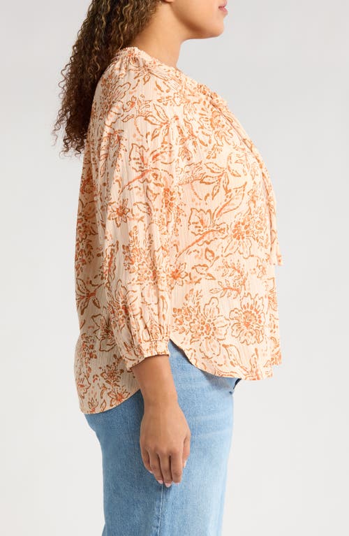 Wit & Wisdom Floral Cotton Peasant Top In Peach Pie/clementine Multi
